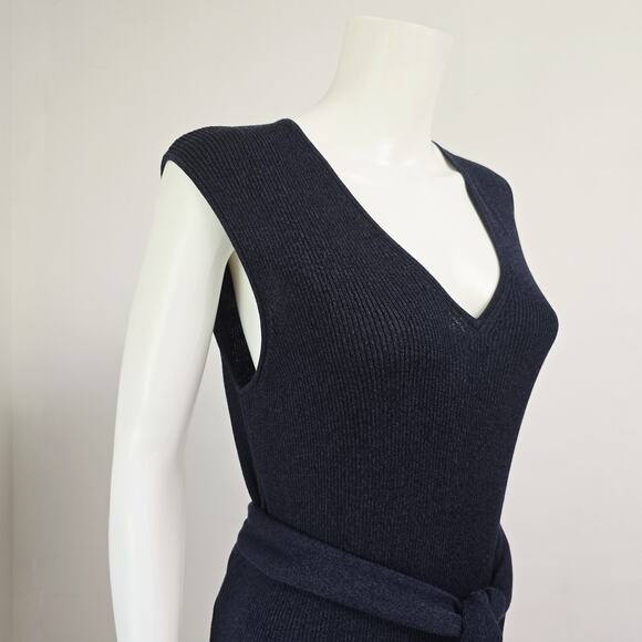 MM LaFleur Dress XL Chell Sleeveless Ribbed Belted Navy Blue V-Neck Stretch - Picture 7 of 13